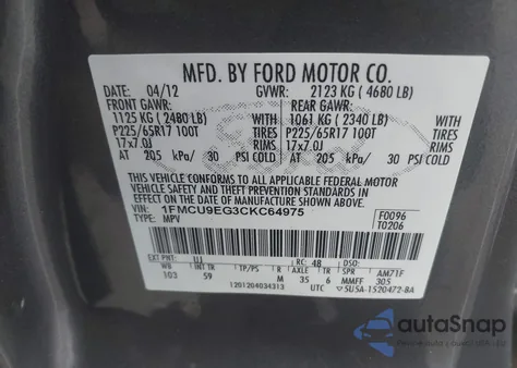 2012 Ford Escape Limited z USA, uszkodzony, nr VIN 1FMCU9EG3CKC64975